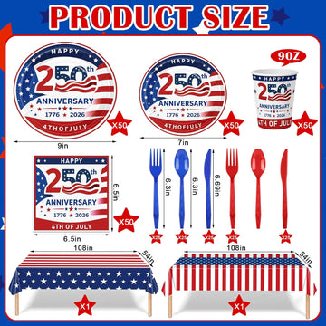 USA 250th Anniversary Disposable Paper Plates and Napkins Set Serves 25 product photo 2
