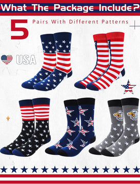 5 Pairs American Flag Socks for Men USA Patriotic Stars Stripes Crew Socks product photo 2