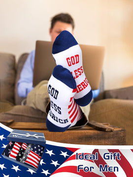 5 Pairs American Flag Socks for Men USA Patriotic Stars Stripes Crew Socks product photo 3