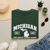 Michigan The Great Lakes State T-Shirt & Map & EST. 1837