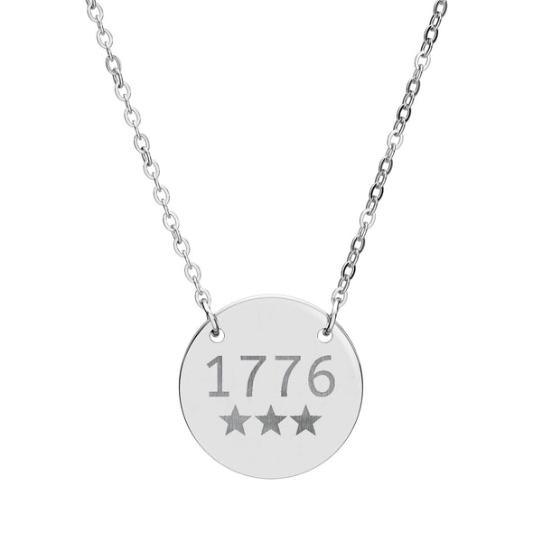 1776 Engraved Circle Necklace — Patriotic Pendant in Silver or Gold