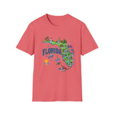 Florida Map T-Shirt — Illustrated State Landmarks & Coastal Icons