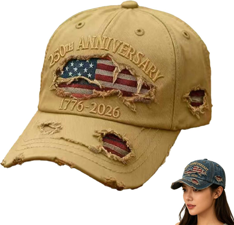 Patriotic Baseball Cap 1776-2026 - Retro Denim Baseball Cap Yellow