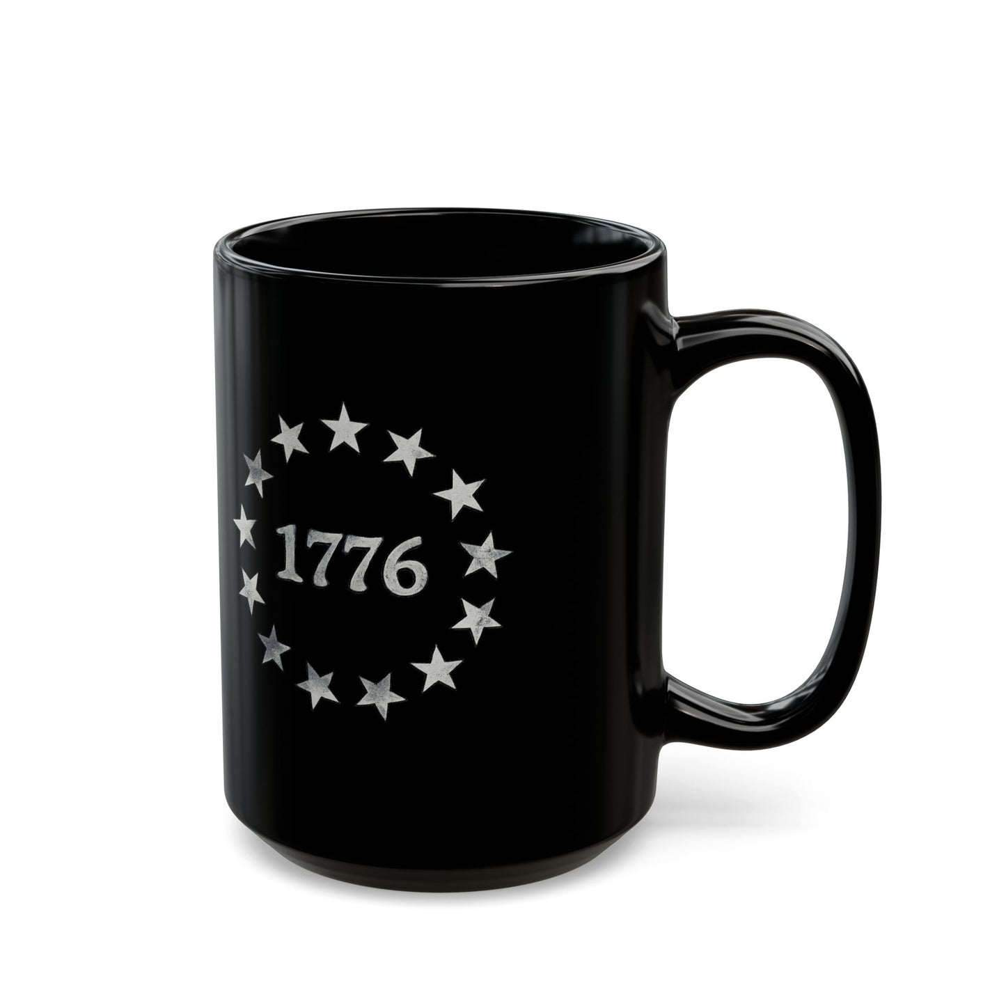 1776 Stars Circle Black Coffee Mug 15oz