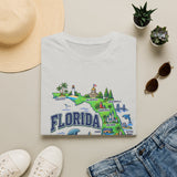Florida Map T-Shirt — Illustrated State Landmarks & Coastal Icons