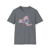 New York State Word Map T-Shirt — Patriotic NY Cities Typography Tee