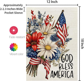 CROWNED BEAUTY 4th of July Garden Flag God Bless America 12x18 Inch Double Sided Independence Day Patriotic Yard Decorations for Outside
