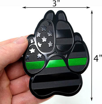 American Metal Flag Dog Paw K9 Unit Auto Fender Emblem for Cars Trucks (3"x4", Black with Green Line)