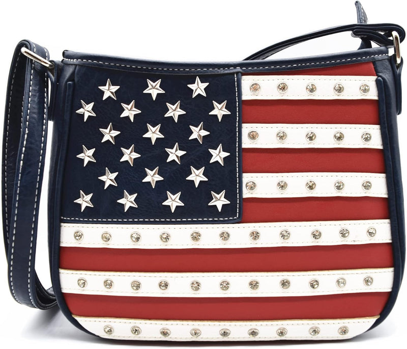 American Flag Stars and Stripes Studs Crossbody Blue Purse