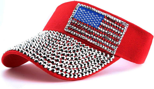 Sparkling American Flag Sun Visor Rhinestone  Hat