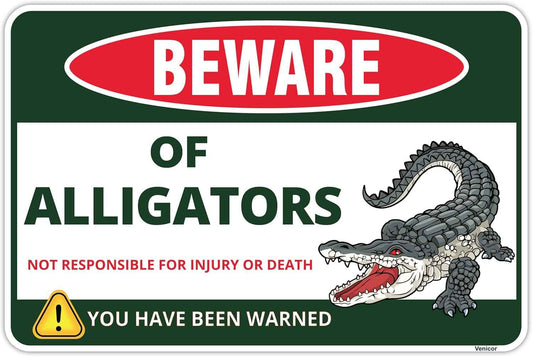 Beware Alligator Sign - 8 x 12 Inches - Aluminum
