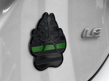 American Metal Flag Dog Paw K9 Unit Auto Fender Emblem for Cars Trucks (3"x4", Black with Green Line)