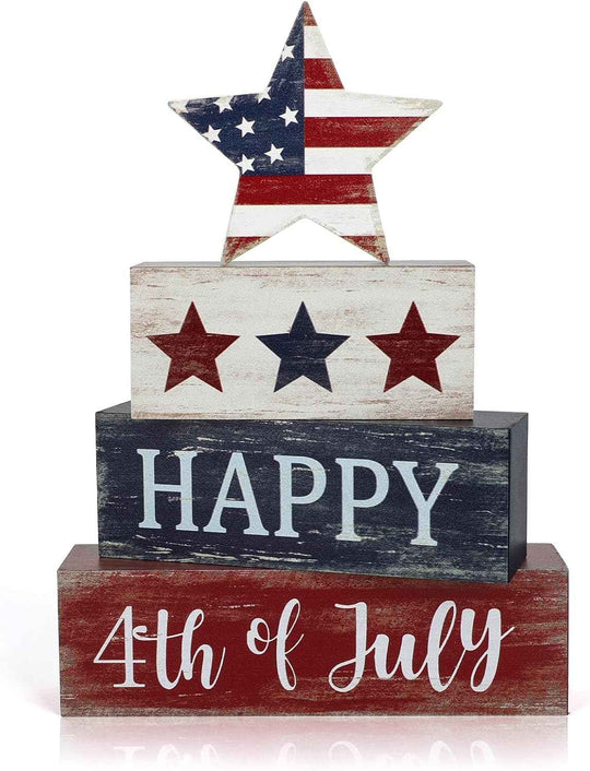 Happy 4th of July Wooden Block Decorations