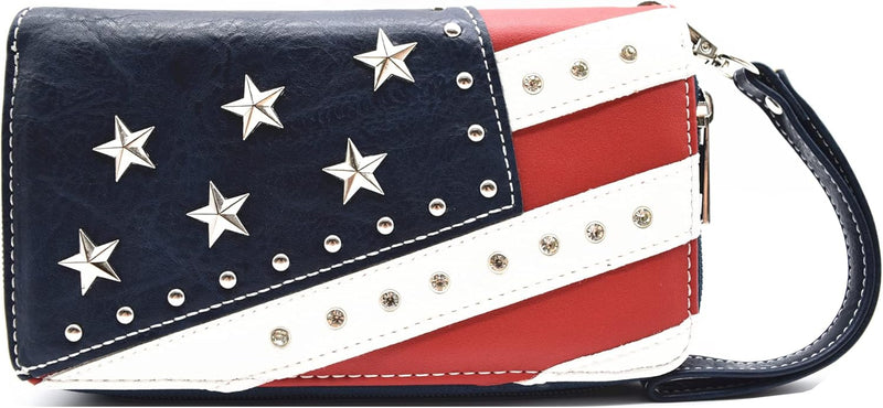 American Flag Stars and Stripes Studs Crossbody Wallet
