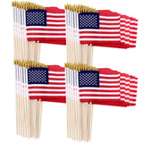 100 Pack Small American Flags on Stick, 4x6 Inch US HandHeld Stick Flags