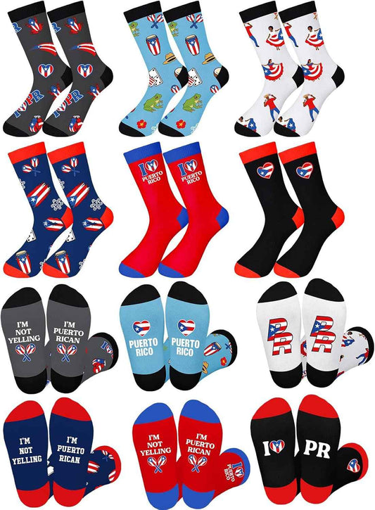 6 Pairs Puerto Rico Themed Crew Socks