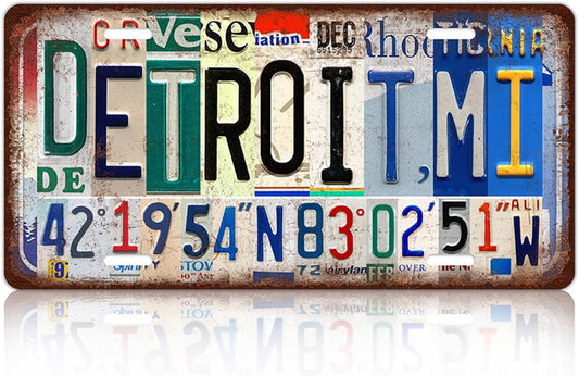 Vintage Detroit,Mi License Plate Metal Sign Tin Sign