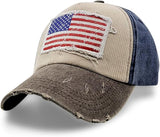 Vintage Distressed American Flag Patch Baseball Hat USA Blue Brown