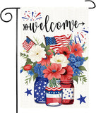 Patriotic garden flag 12x18 Vertical Double Sided Patriotic Mason Jar Flowers Burlap Yard Flag Red Blue Memorial Day Independence Day Holiday Outside DecorationsHoliday Festivities