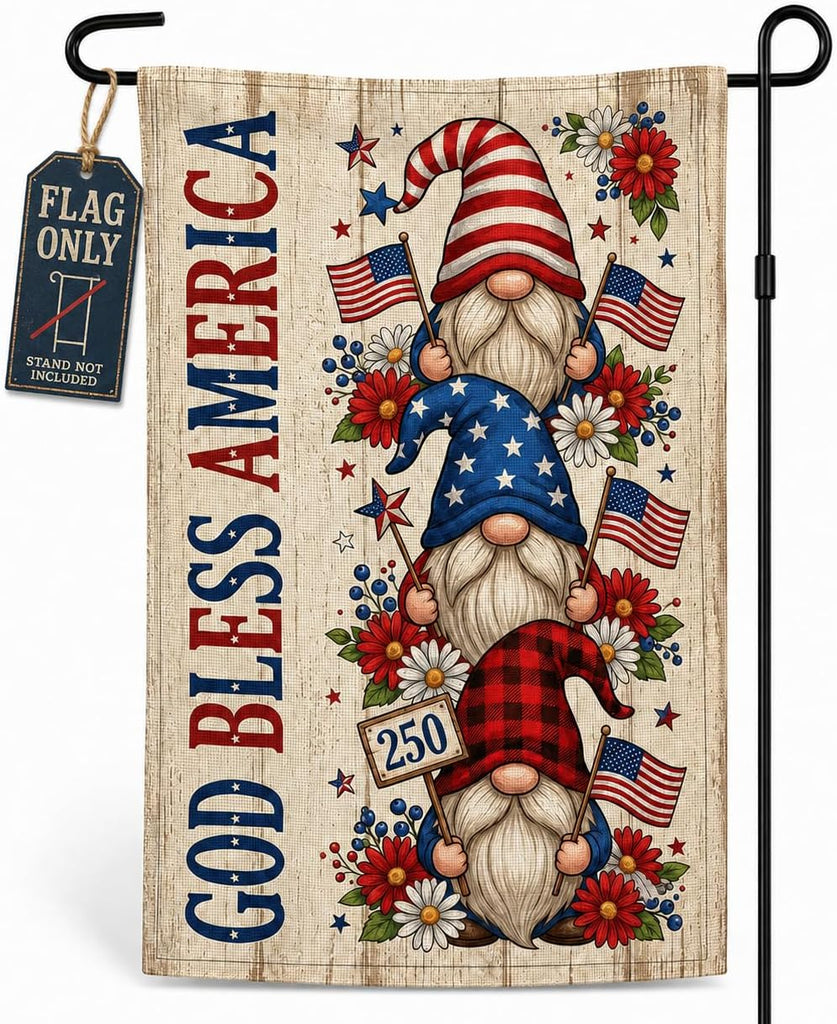 God Bless America Gnome Garden Flag (Santa Claus)