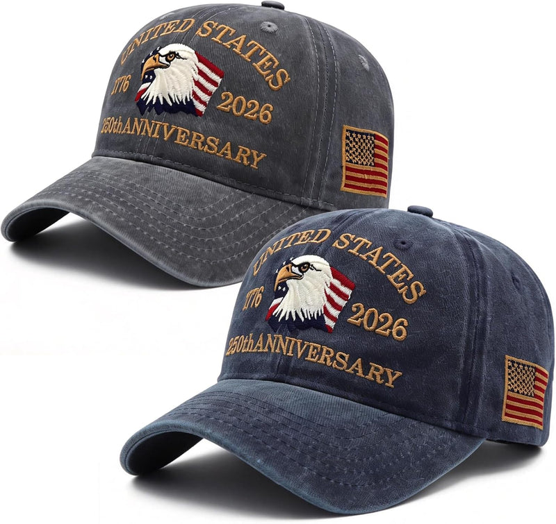 2-Pack of United States 1776-2026 Anniversary Hats ( 1 grey - 1 blue)