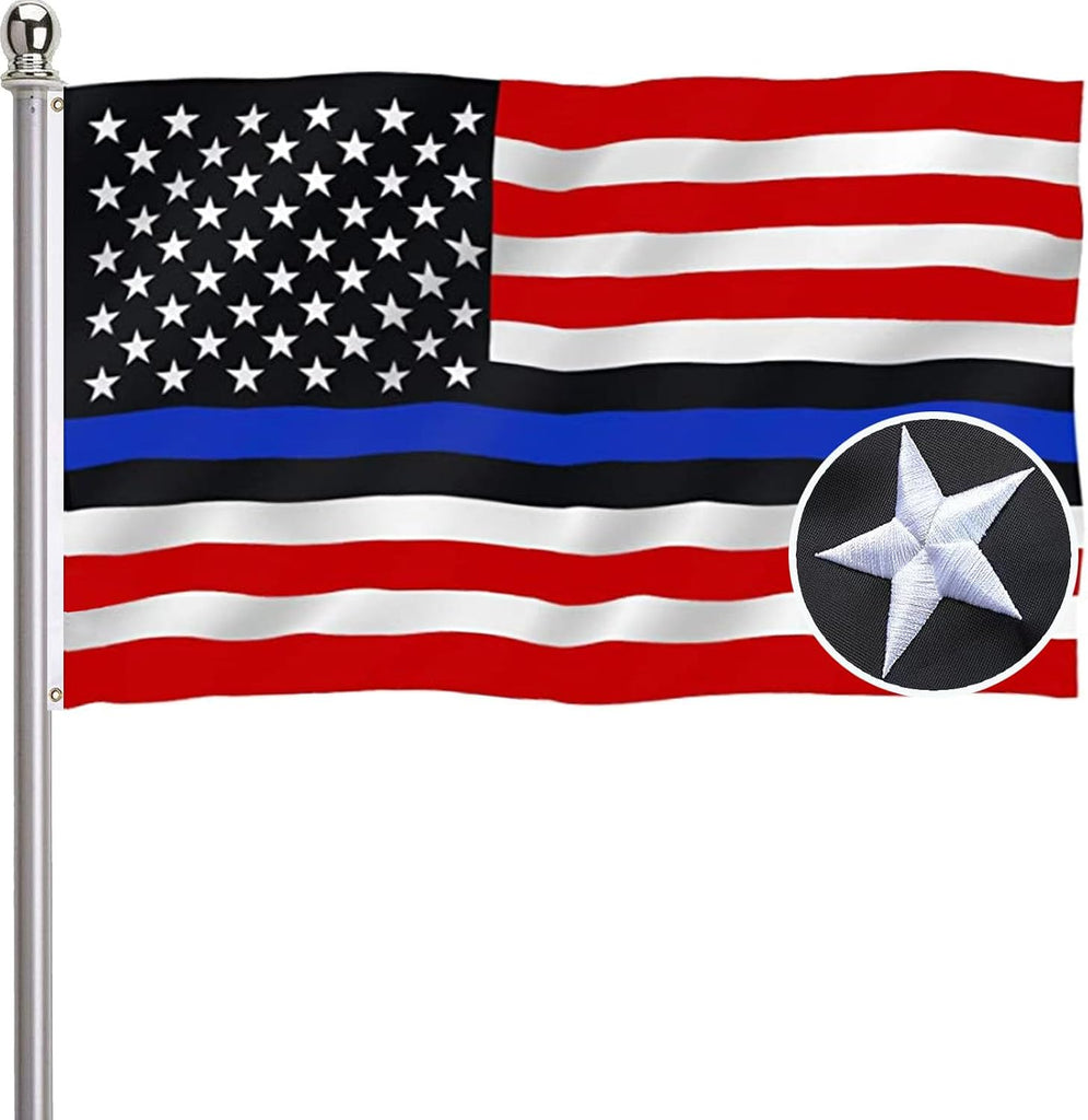 Embroidered Blue Line American Flag 3x5 Outdoor-Blue Lives Matter Flag American USA Police Flags Sewn Stripes Flags with 2 Brass Grommets for Outside