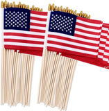 100 Pack Small American Flags on Stick, 4x6 Inch US HandHeld Stick Flags
