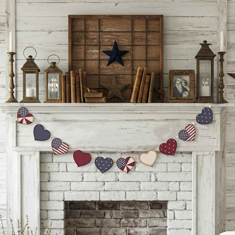 Wooden Patriotic Heart Red White Blue Mantel Fireplace Decoration main product photo