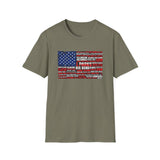 National Parks American Flag T-Shirt — Vintage US Parks List Tee (Yellowstone, Zion, Glacier, Big Bend)