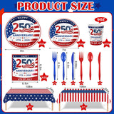 USA 250th Anniversary Disposable Paper Plates and Napkins Set - Serves 25