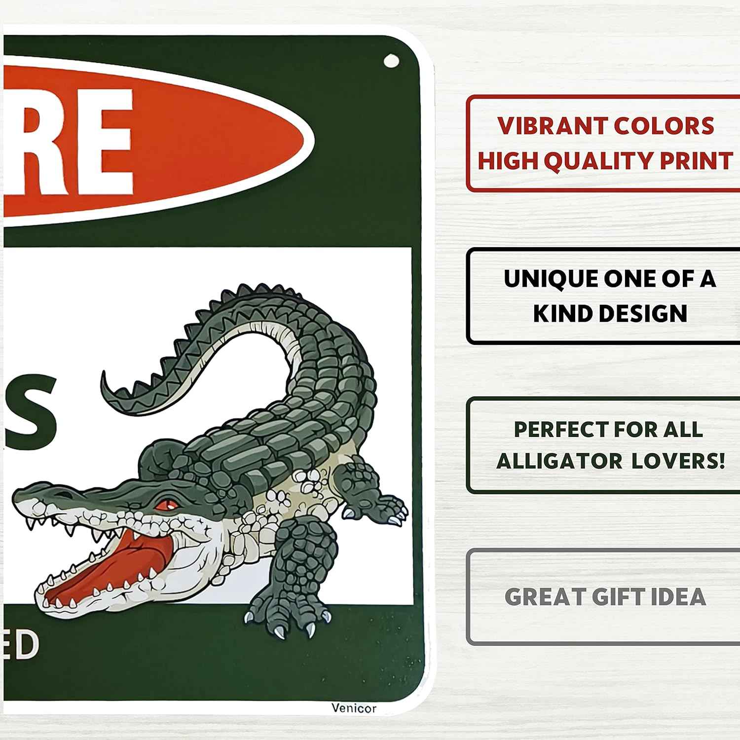 Beware Alligator Sign - 8 x 12 Inches - Aluminum