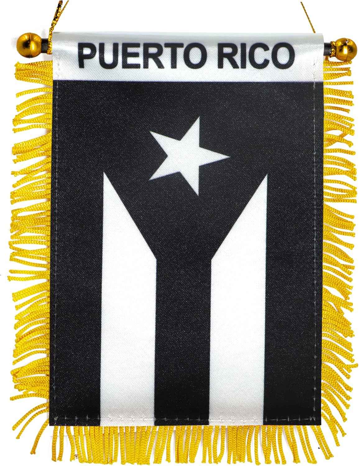 Puerto Rico Rear View Mirror Fringy Window Hanging Flag  Decor