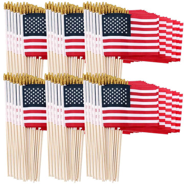 100 Pack Small American Flags on Stick, 4x6 Inch US HandHeld Stick Flags