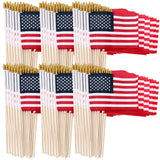100 Pack Small American Flags on Stick, 4x6 Inch US HandHeld Stick Flags