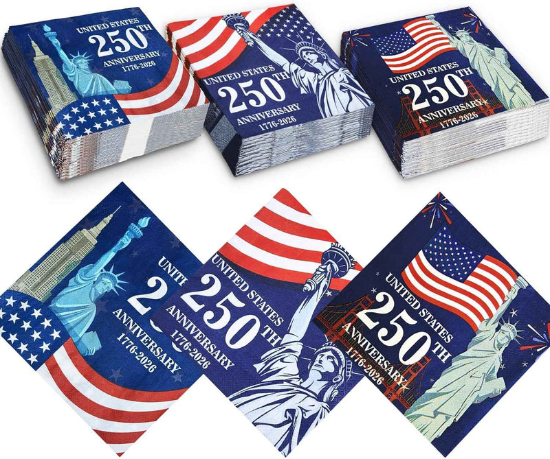 150 Pieces USA 250th Anniversary Cocktail Napkins, 6.5" x 6.5"