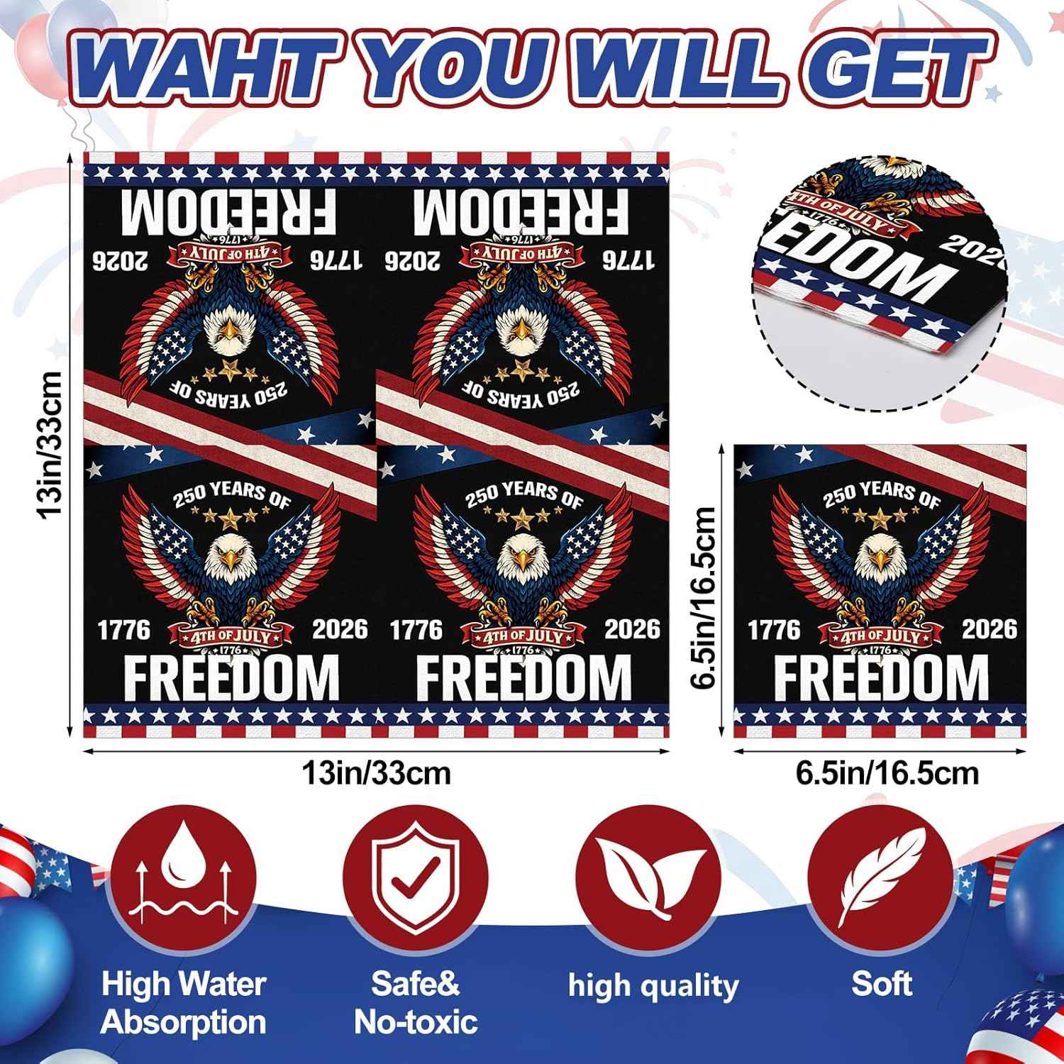250 Years of Freedom America 250 Napkins Pack of 50