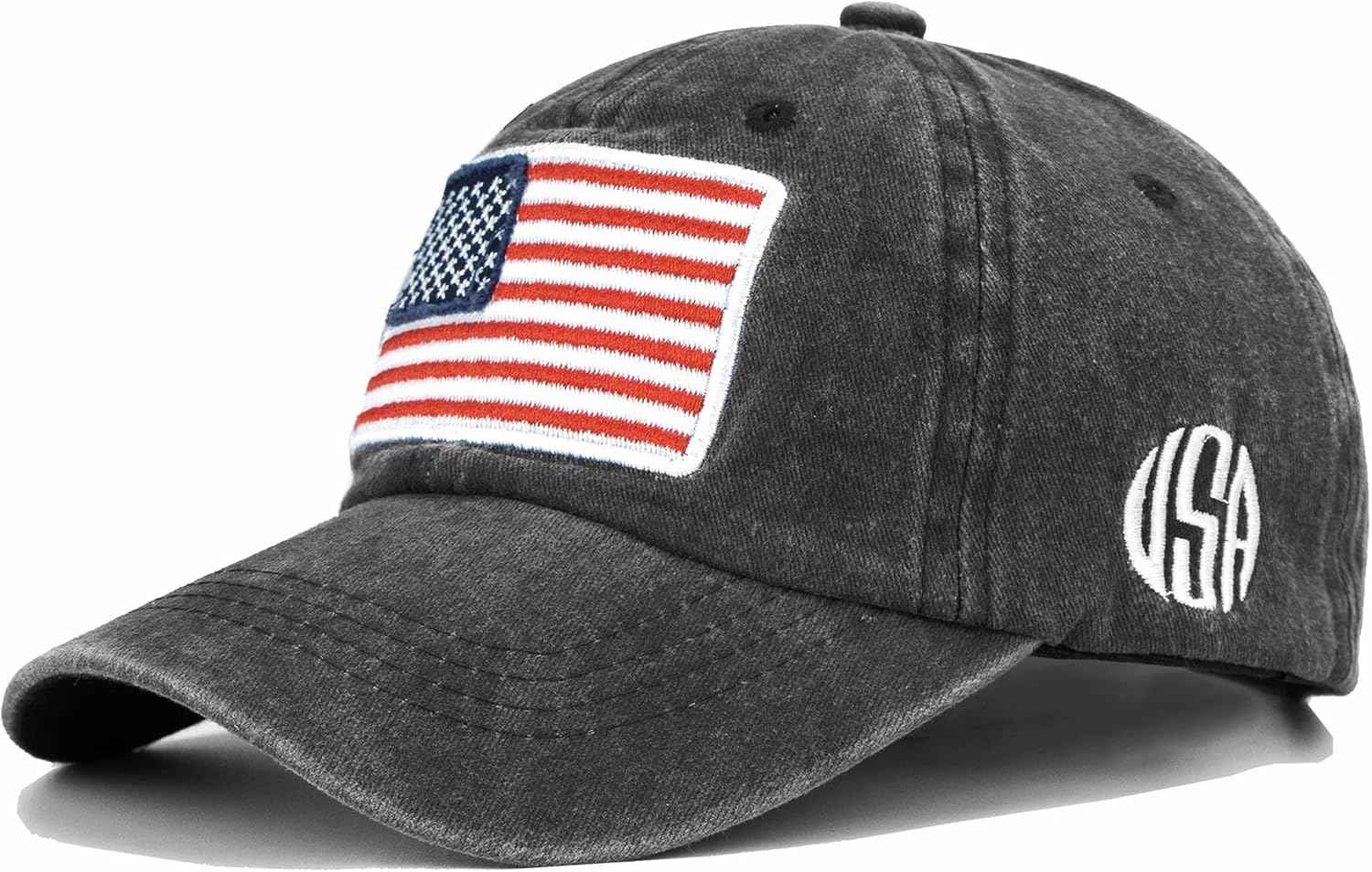 American Flag Baseball-Cap USA on Side - Embroidered & Adjustable Black