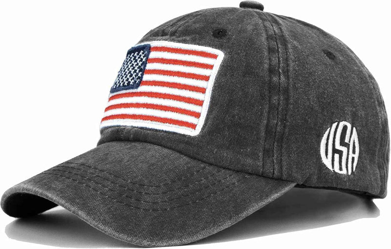 American Flag Baseball-Cap USA on Side - Embroidered & Adjustable Black