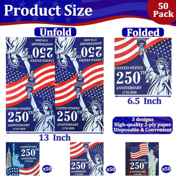 150 Pieces USA 250th Anniversary Cocktail Napkins, 6.5" x 6.5"