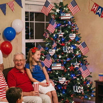 Junkin 24 Pcs Patriotic Wooden Ornaments Red White Blue Tree Decorations