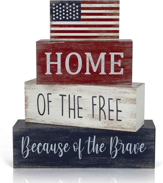 HOME OF THE FREE Because of the Brave Wooden Block