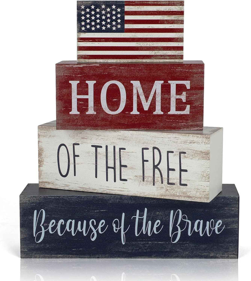 HOME OF THE FREE Because of the Brave Wooden Block