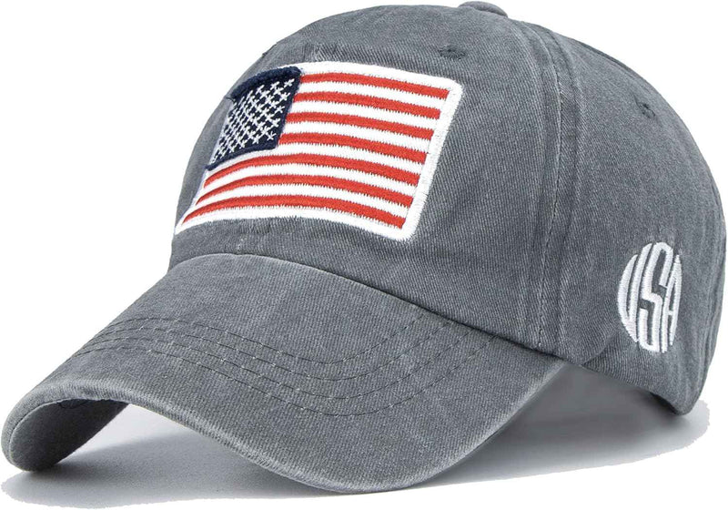 Embroidered American Flag Baseball-Cap USA on Side -  Adjustable Grey