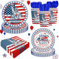 140 Piece America 250 Plates Napkins Knives, Forks and Spoons