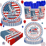 140 Piece America 250 Plates Napkins Knives, Forks and Spoons