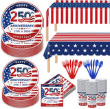 USA 250th Anniversary Disposable Paper Plates and Napkins Set - Serves 25