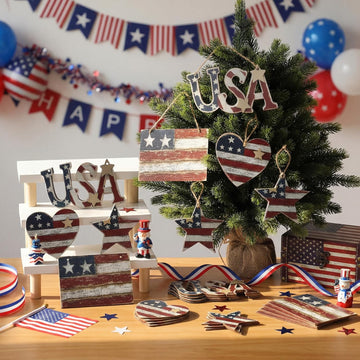 Junkin 24 Pcs Patriotic Wooden Ornaments Red White Blue Tree Decorations