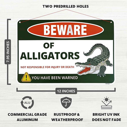Beware Alligator Sign - 8 x 12 Inches - Aluminum