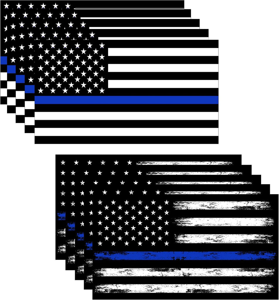 GRITKULTURE 5.1 Inch X 3 Inch Thin Blue Line US Flag Decal Stickers Pack of 10 for Trucks Cars American Flag Black American Flag Back the Blue Decals Car Bumper