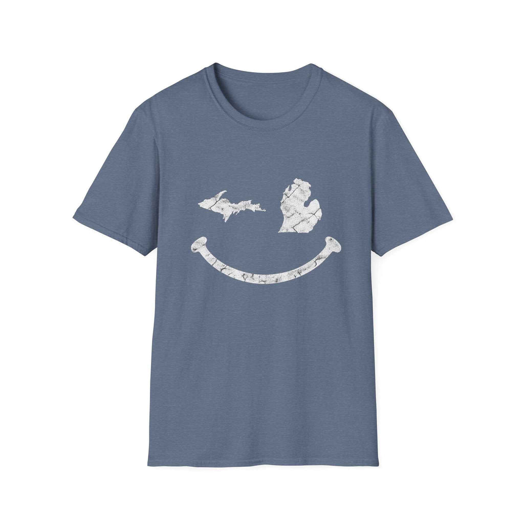 Michigan Smile T-Shirt – Distressed Upper & Lower Peninsula Graphic Tee